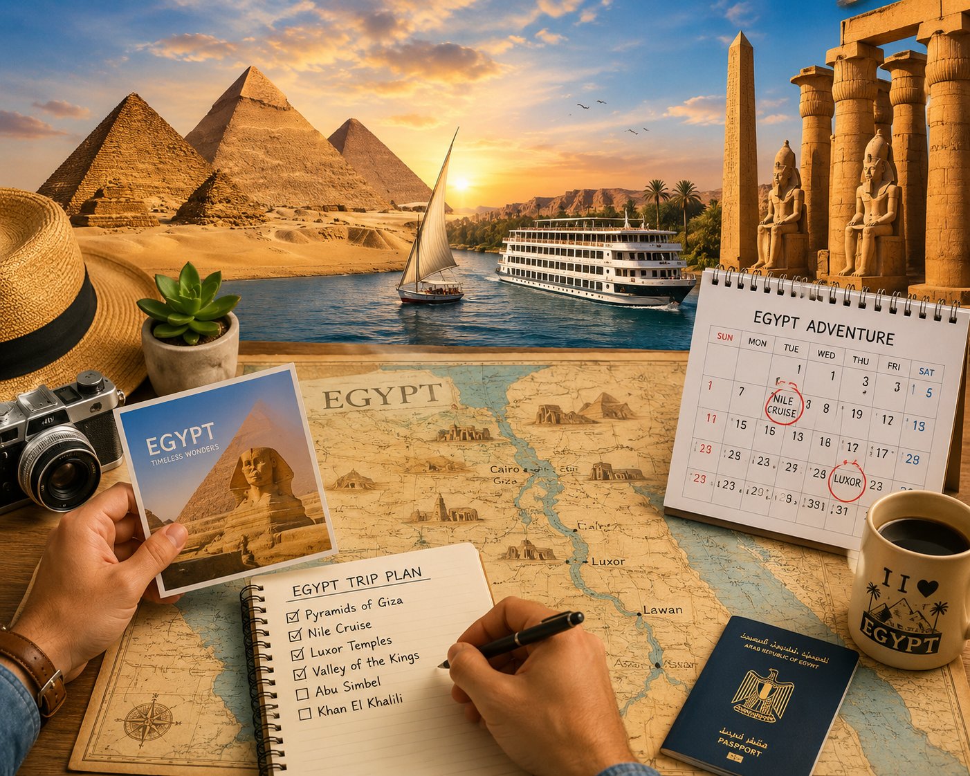 Traveler planning the ideal Egypt itinerary duration for first-time visitors