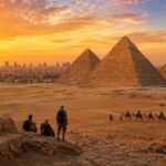 Travelers visiting the Giza Pyramids, one of the best things to do in Cairo for first-time visitors.